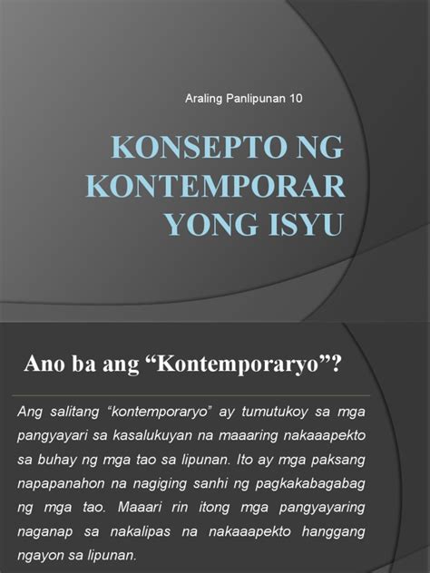 konsepto ng kontemporaryong isyu|Ipaliwanag ang Konsepto ng Kontemporaryong Isyu.